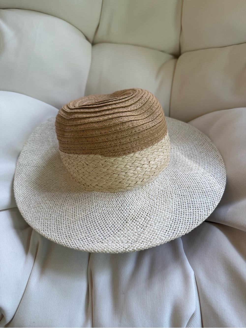 Primark Two-Tone Straw Sun Hat in Brown & Cream
